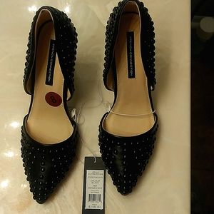 High heeled black studded pumps